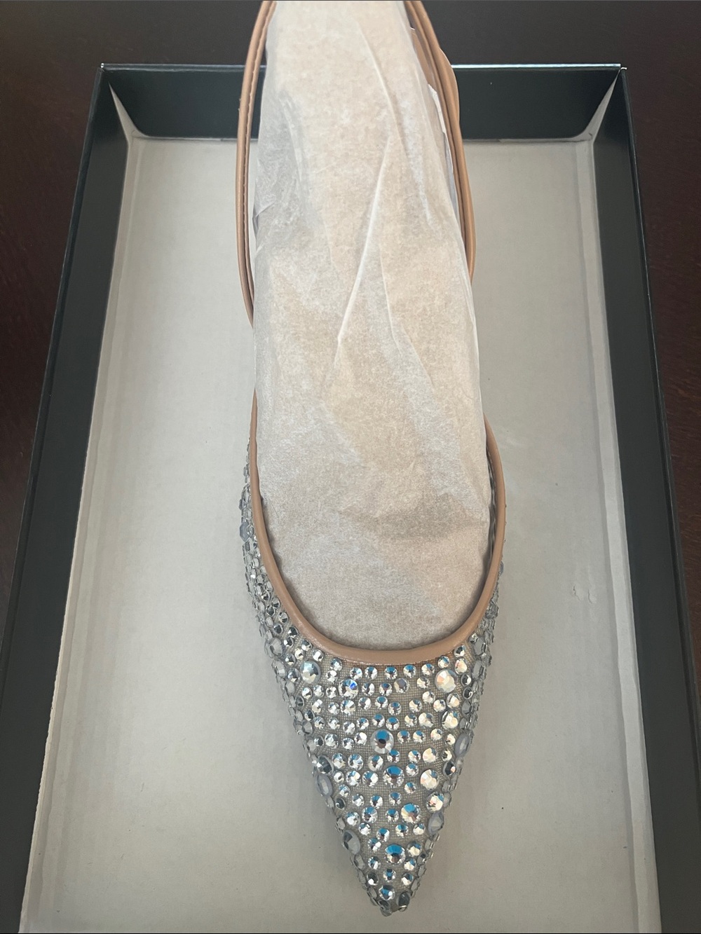 INC International Concepts Silver Crystal Embellished Pointed Toe Slingback
